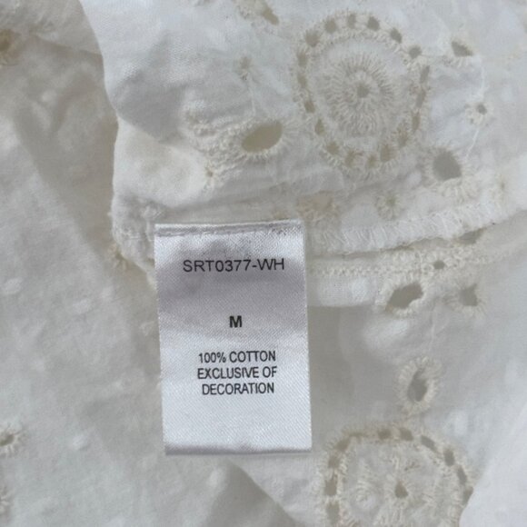 THML Cream Eyelet Short Sleeve Top With Embroidered Neckline Womens SZ M Cotton - Picture 4 of 9